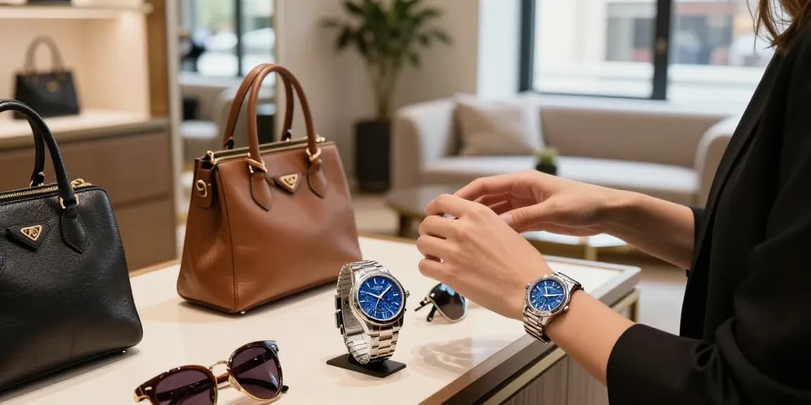 Stylish individual admiring a quality replica watch in a chic boutique showcasing luxury accessories and elegant decor.