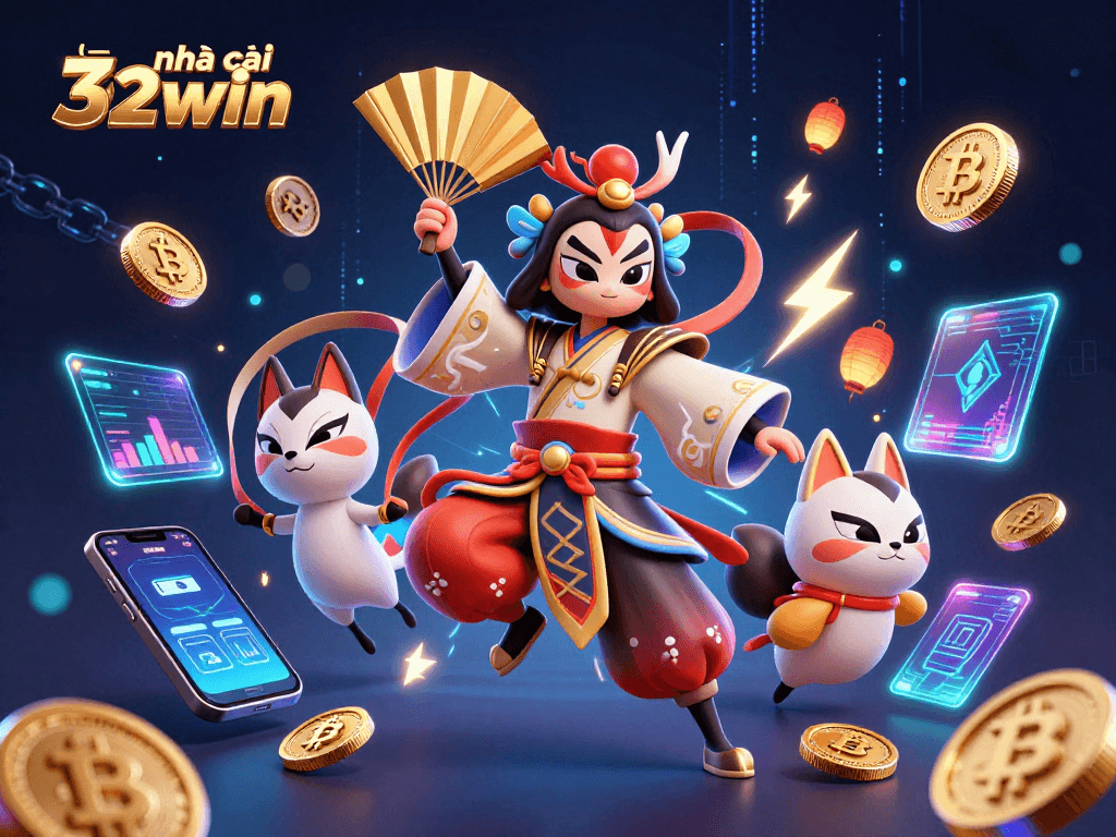 Bet on exciting moments with nhà cái 32win in a vibrant 3D casino illustration.