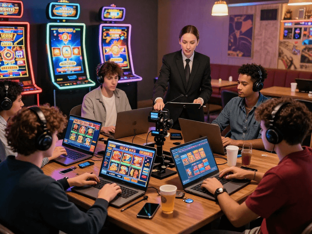 Engaging online gameplay at non gamstop casinos with diverse players enjoying vibrant casino games on multiple devices in a lively environment