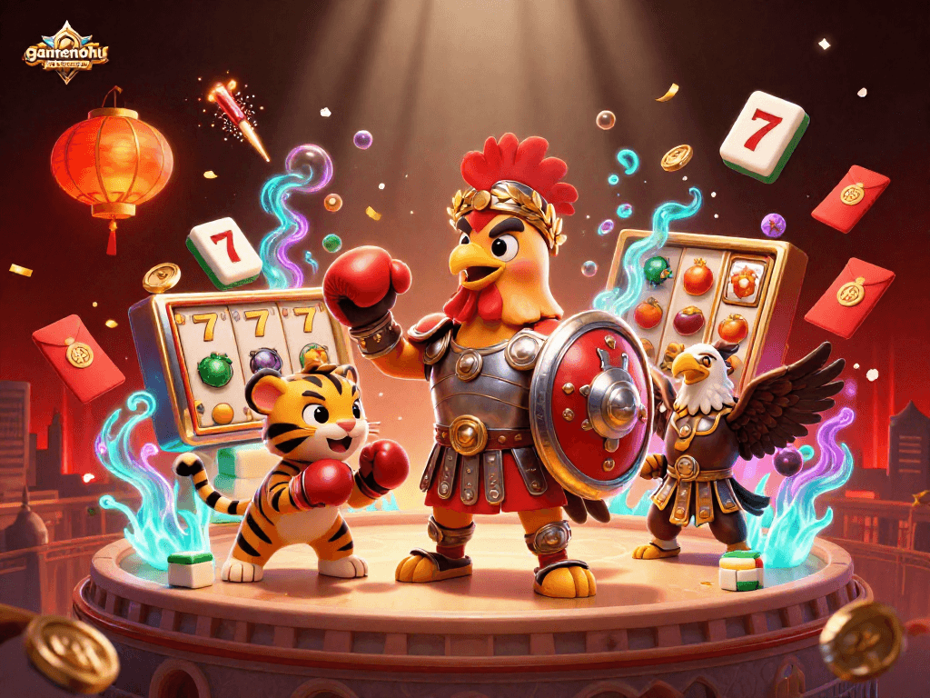 Join the action at gamenohu with vibrant slot-themed excitement in a detailed arena illustration.