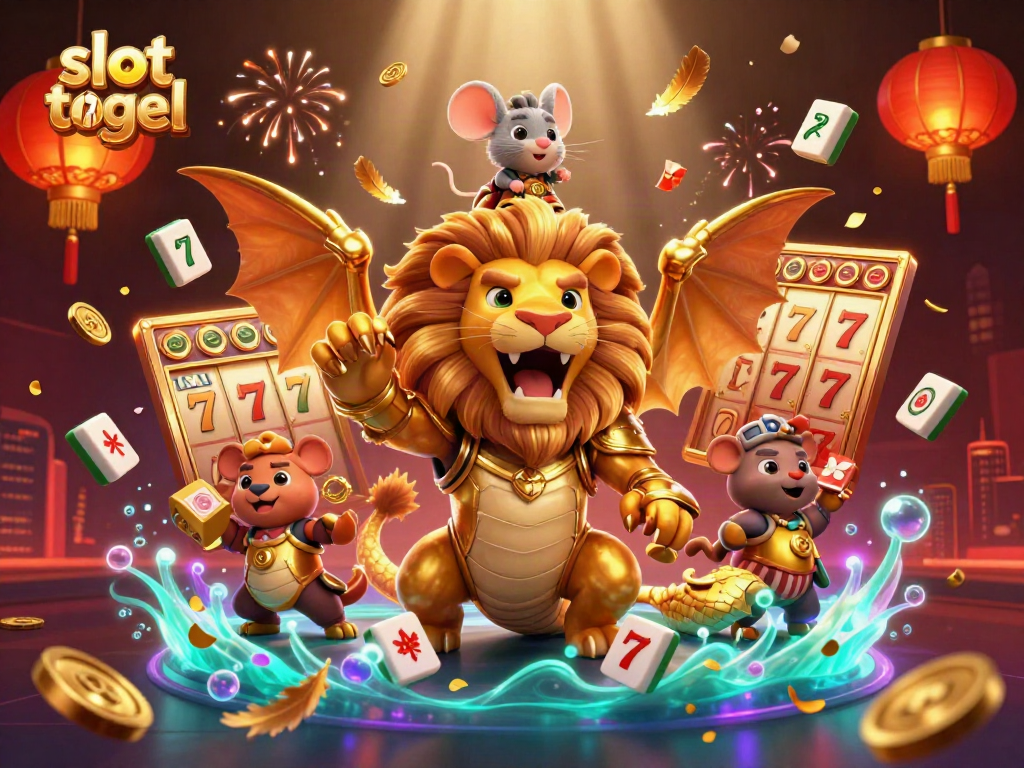 Experience thrill with slot togel 4d, featuring a victorious chimera and exciting gaming elements.
