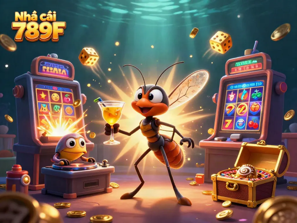Exciting scene with Nhà cái 789F mascot bringing life to casino gaming with vibrant elements and dynamic energy.