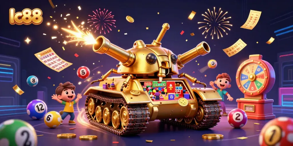 Experience festive gaming excitement with lc88's vibrant casino-themed illustration.