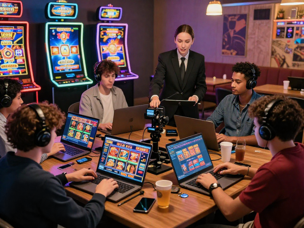 Engaging online gameplay at non gamstop casinos with diverse players enjoying vibrant casino games on multiple devices in a lively environment