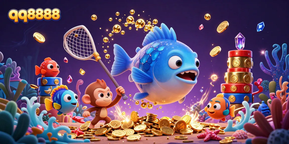 Experience the excitement of fishing in the ocean with qq8888 while showcasing striking underwater elements and vibrant treasures.