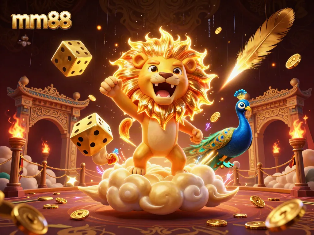 Experience thrilling gameplay and vivid visuals in mm88 with a blazing lion and dynamic casino elements.