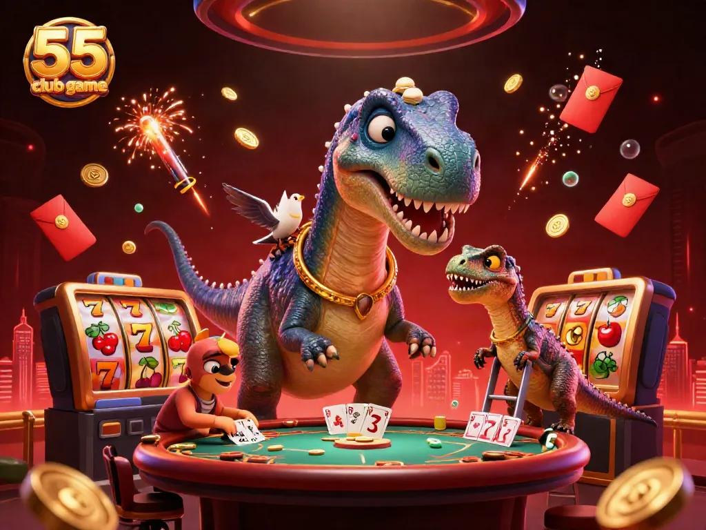 Experience the excitement of 55 club game with lively animations and colorful gambling elements!