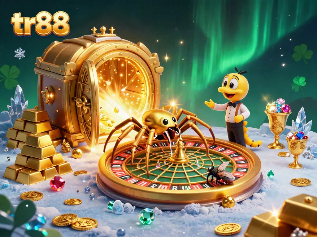 Watch the golden spider and centipede croupier creating excitement in a tr88 casino scene.