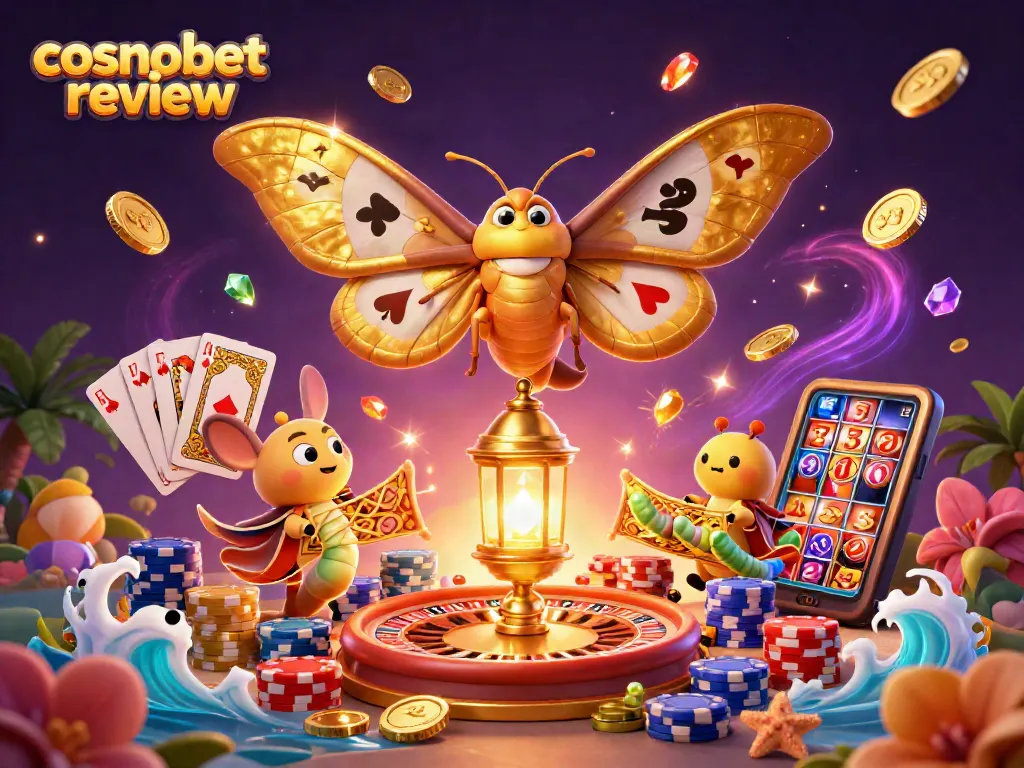 Engage with the vibrant scenes in this cosmobet review illustration featuring dynamic casino elements.