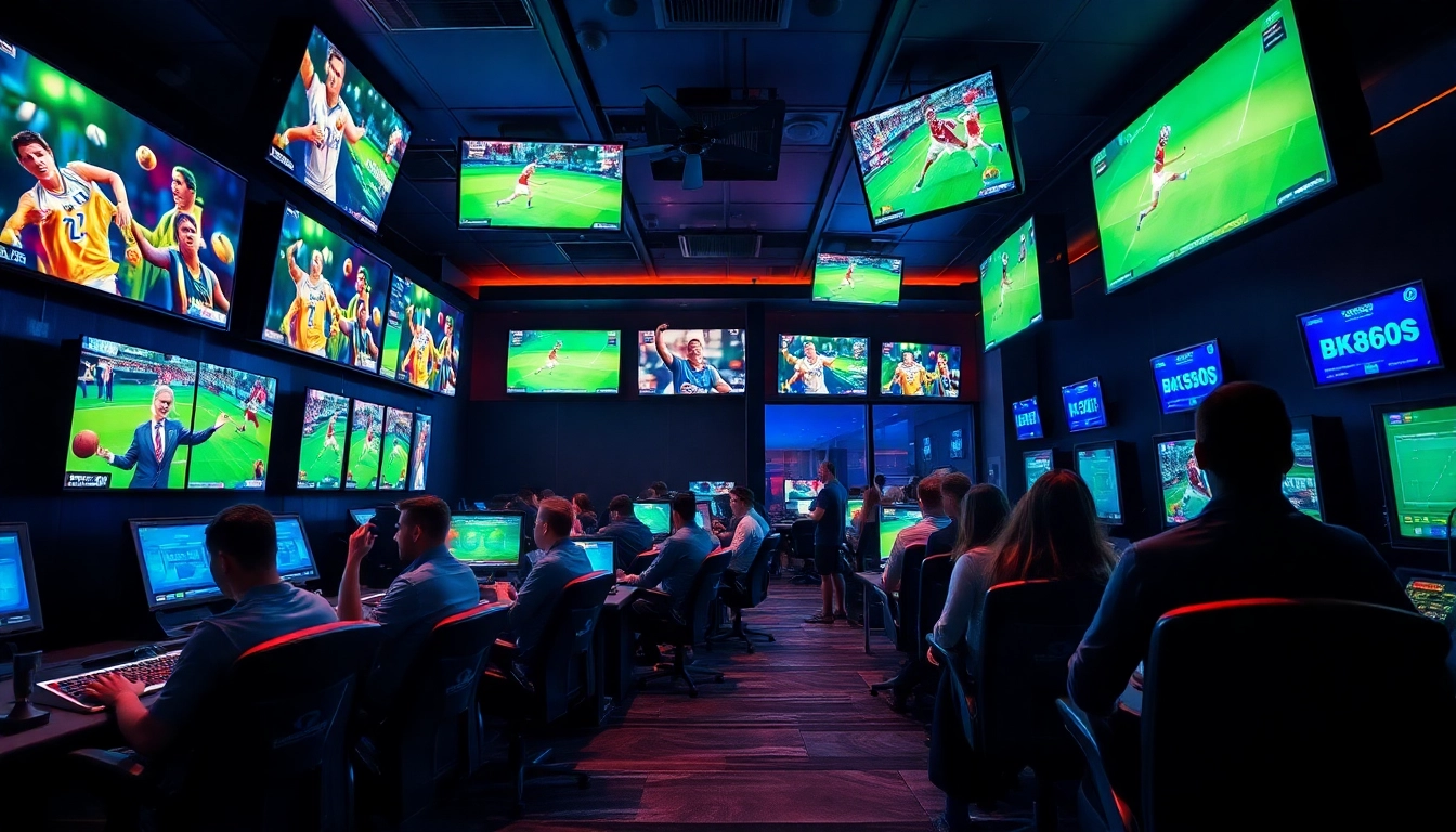 Elevate your gaming experience with bk860s.com, showcasing a modern gaming lounge filled with exciting sports betting.