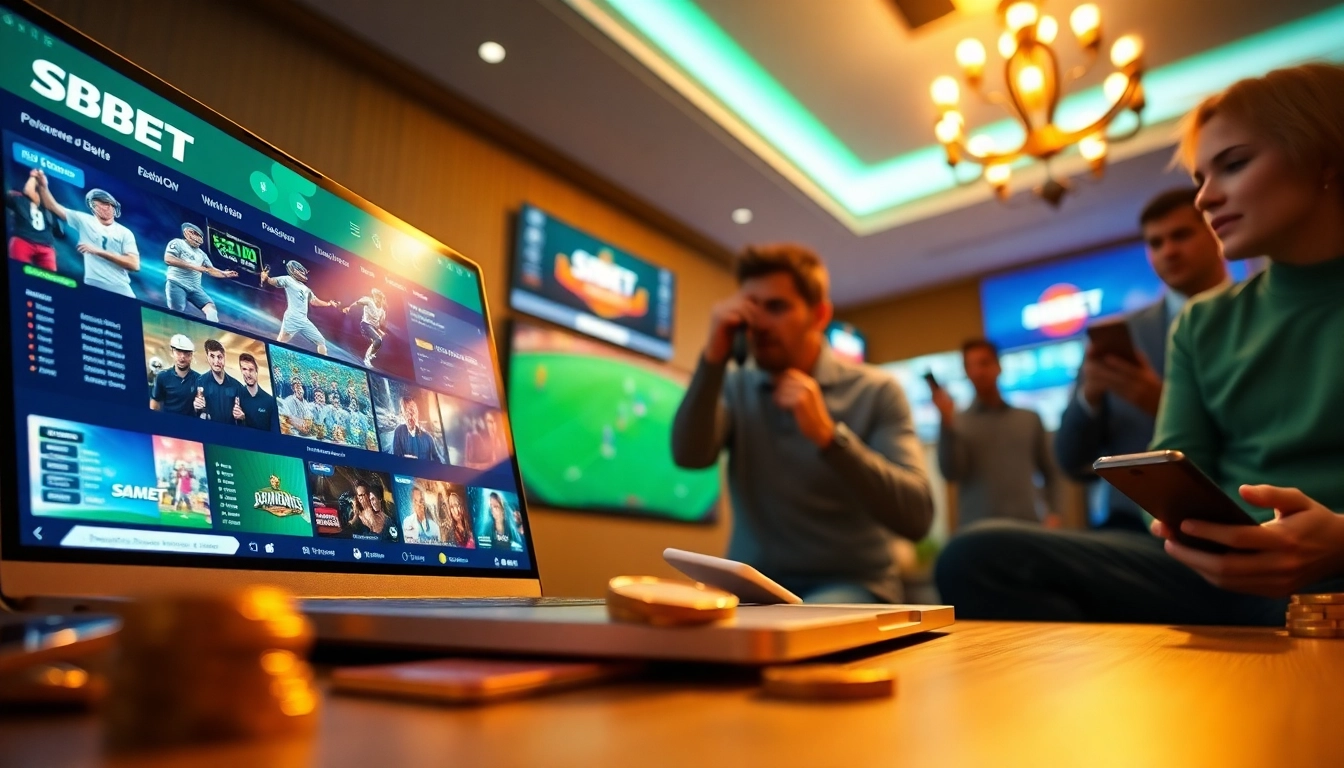 Engaging digital betting scene with SBOBET.dance logo and vibrant sports graphics.