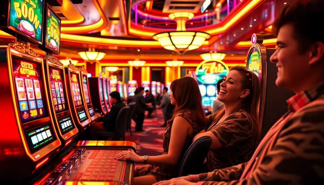 Immerse in the excitement of 7hh as players celebrate winning at colorful online slot machines.