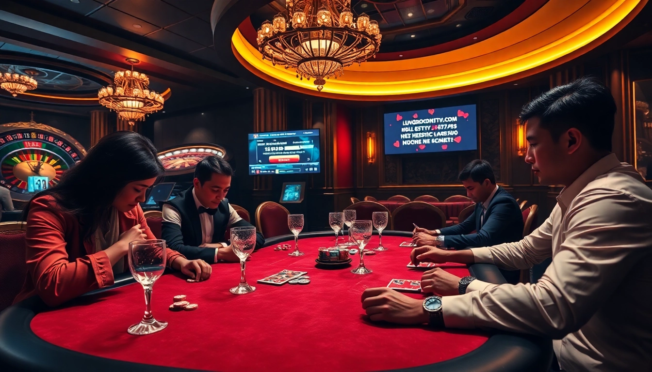 Exciting poker game scene at https://luongsontv5.com/, showcasing casino excitement with players and chips.