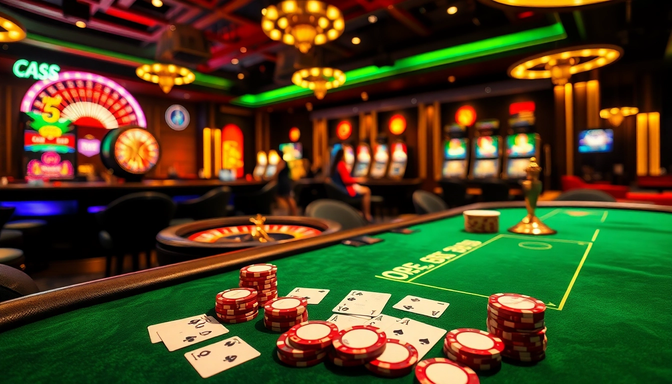 Engage in thrilling gameplay at OPEN88's luxurious poker table filled with cards and chips.