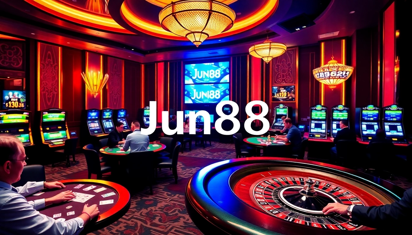 Players enjoying a high-stakes game at Jun88's luxury casino.