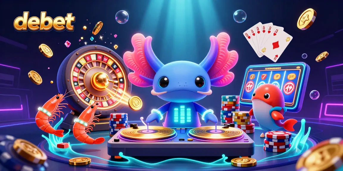 Experience the excitement of debet with a neon underwater casino scene featuring vibrant characters and dynamic game elements.