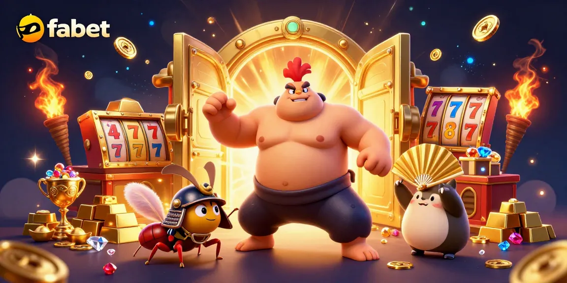 Experience thrilling wins with fabet's vibrant casino scene featuring energetic characters and dazzling treasures.
