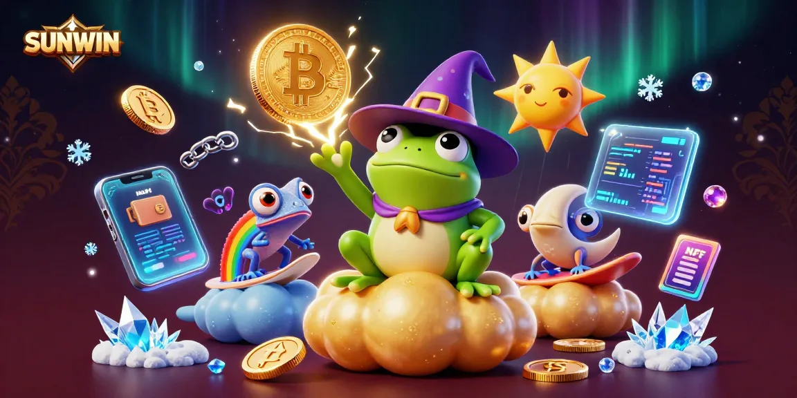 SUNWIN offers a vibrant casino experience with golden coins, Bitcoin, and Ethereum flowing in a magical scene.